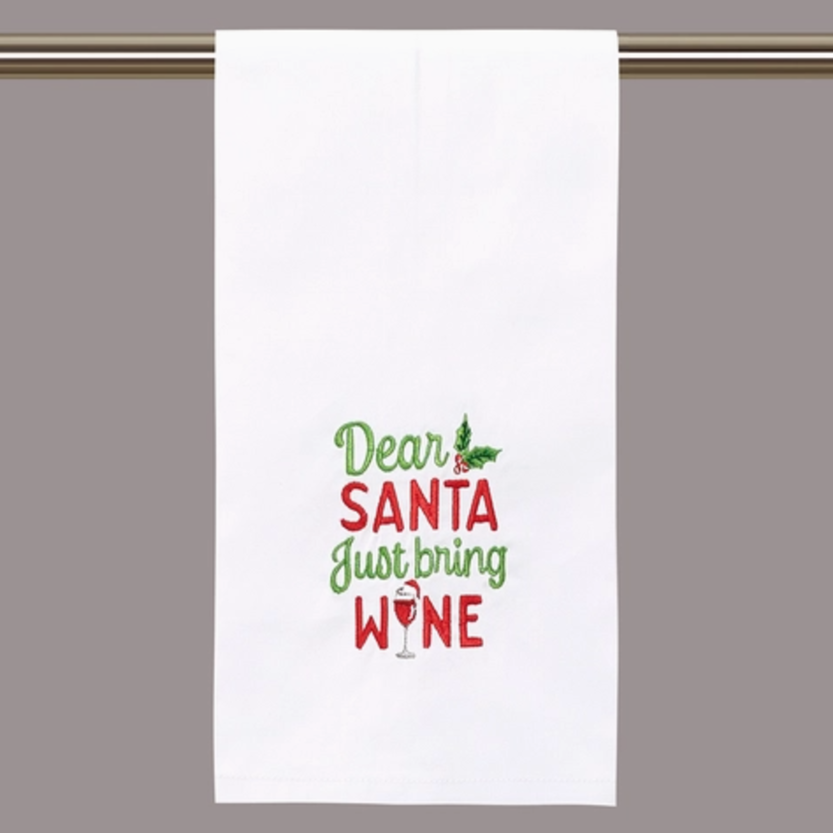 Tea Towels - Embroidered Dear Santa Just Bring Wine Towel