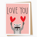 Greeting Cards - Love Raccoon With Red Hearts