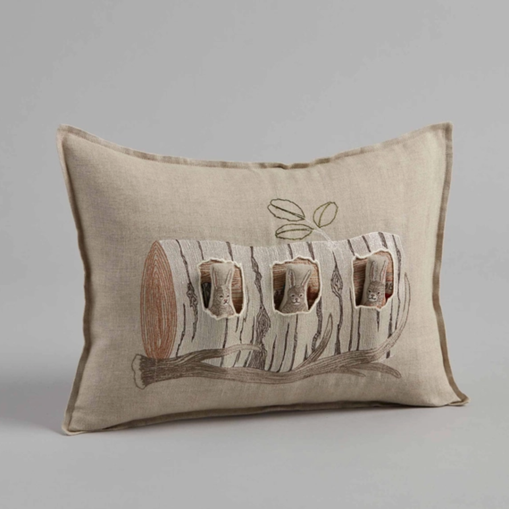Pillows - Embroidered Aspen Log Bunnies Pocket Pillow