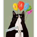 Greeting Cards - Birthday Tuxedo Cat With Balloons Birthday