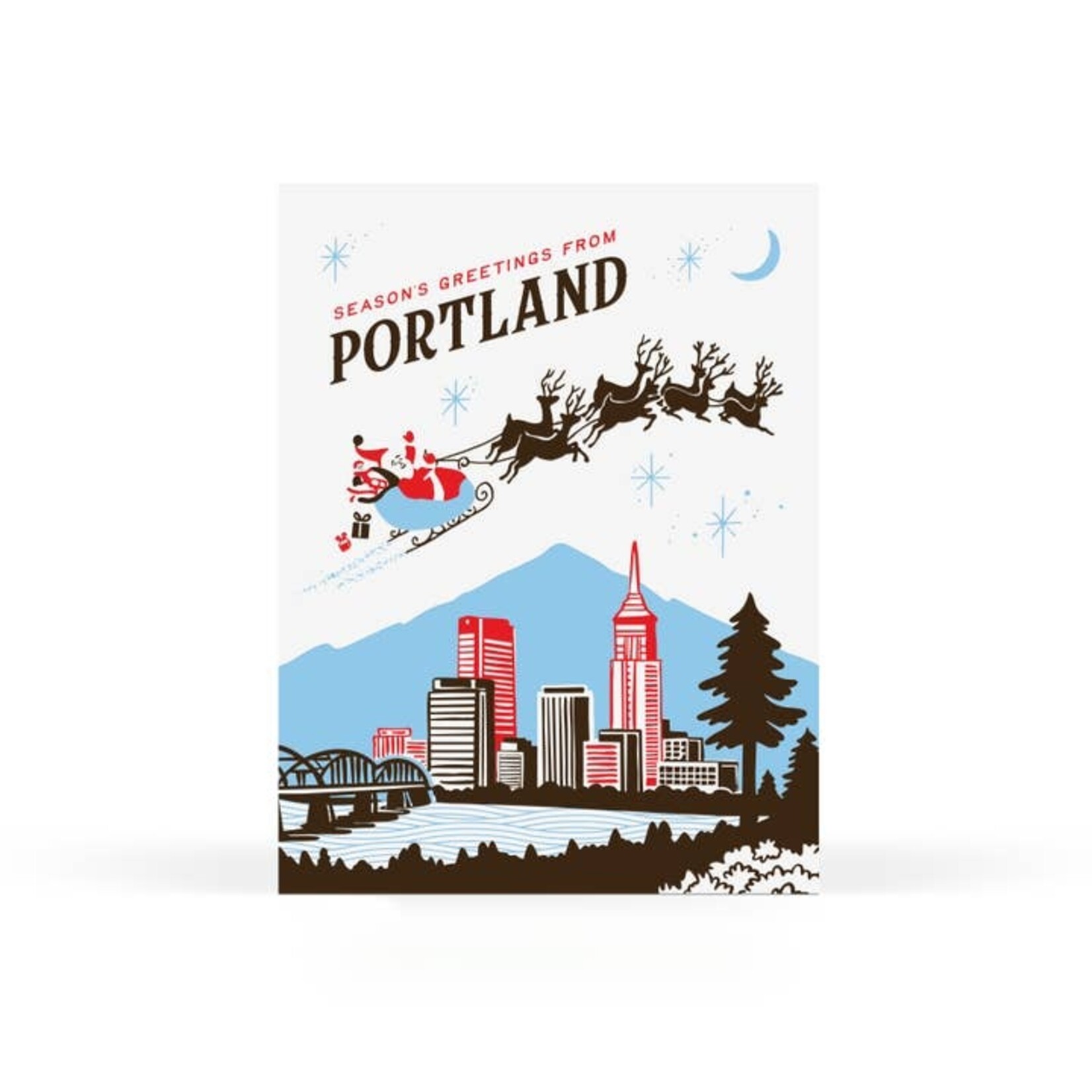Greeting Cards - Local Santa Seasons Greeting From Portland