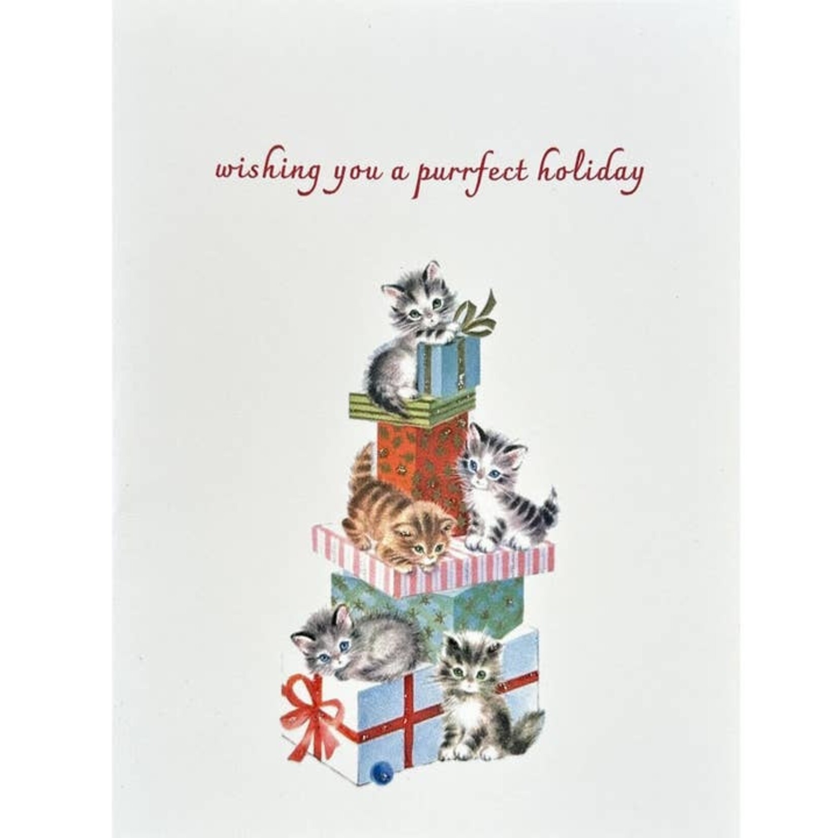 Greeting Cards - Christmas Kittens On Stack Of Presents Holiday