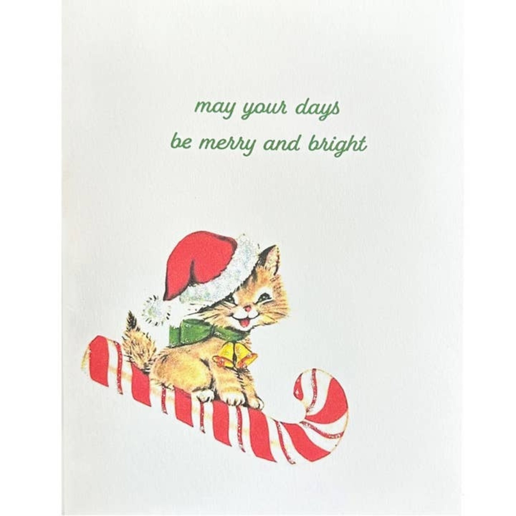 Greeting Cards - Christmas Kitten On Candy Cane Sleigh