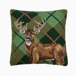 Pillows - Hooked Deer Green Plaid Pillow