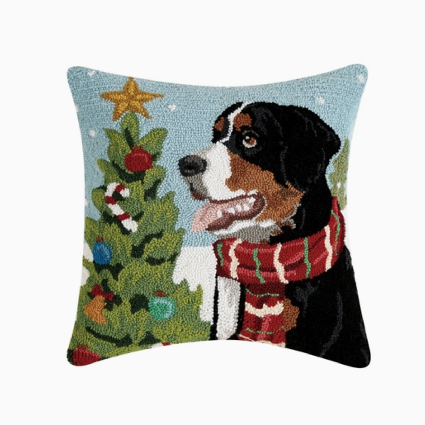 Pillows - Hooked Bernese Mountain Dog Holiday Pillow