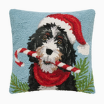 Pillows - Hooked Christmas Candy Cane Bernedoodle Pillow
