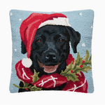 Pillows - Hooked Santa With Scarf Black Lab Pillow