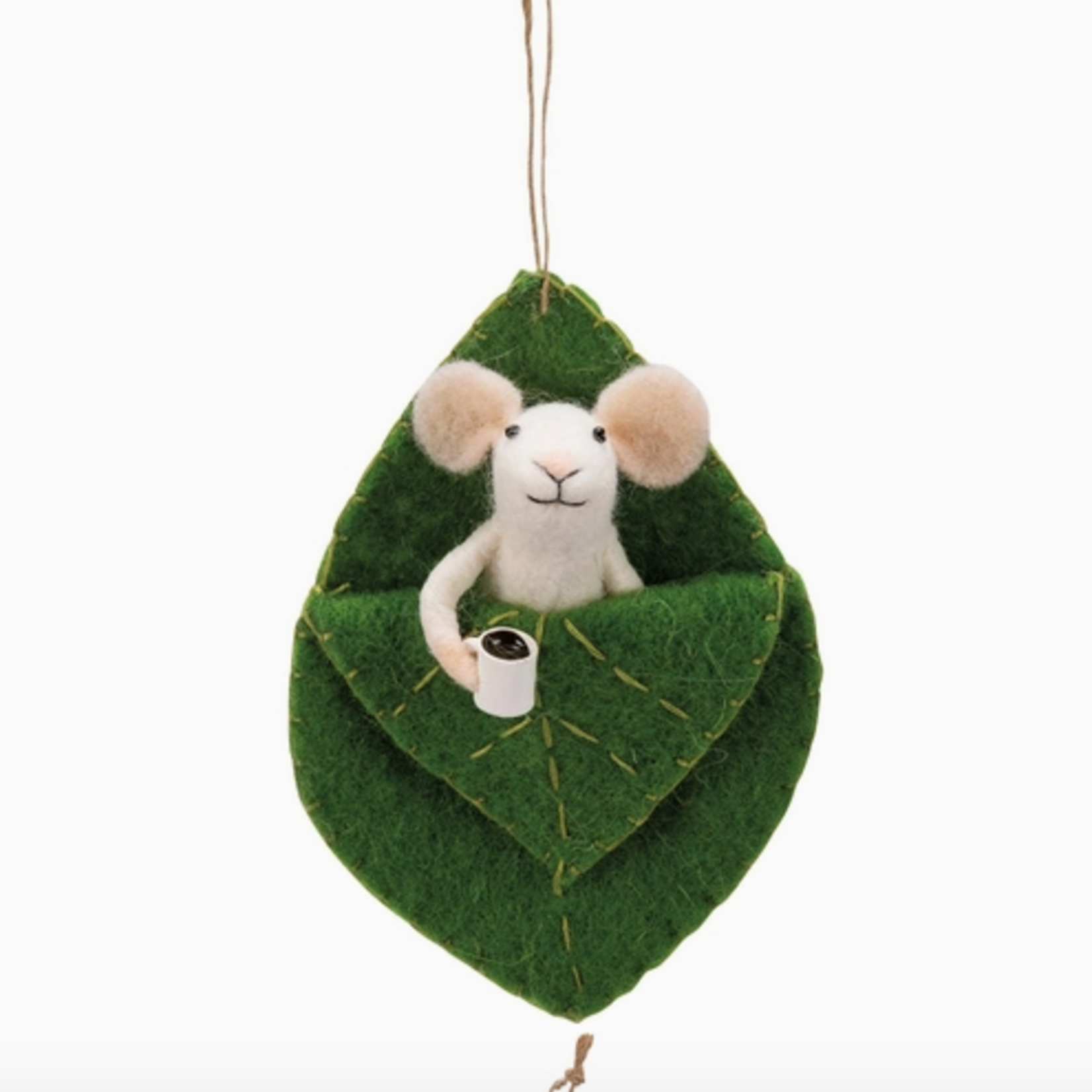Ornaments - Felt Mouse In Leaf Bed