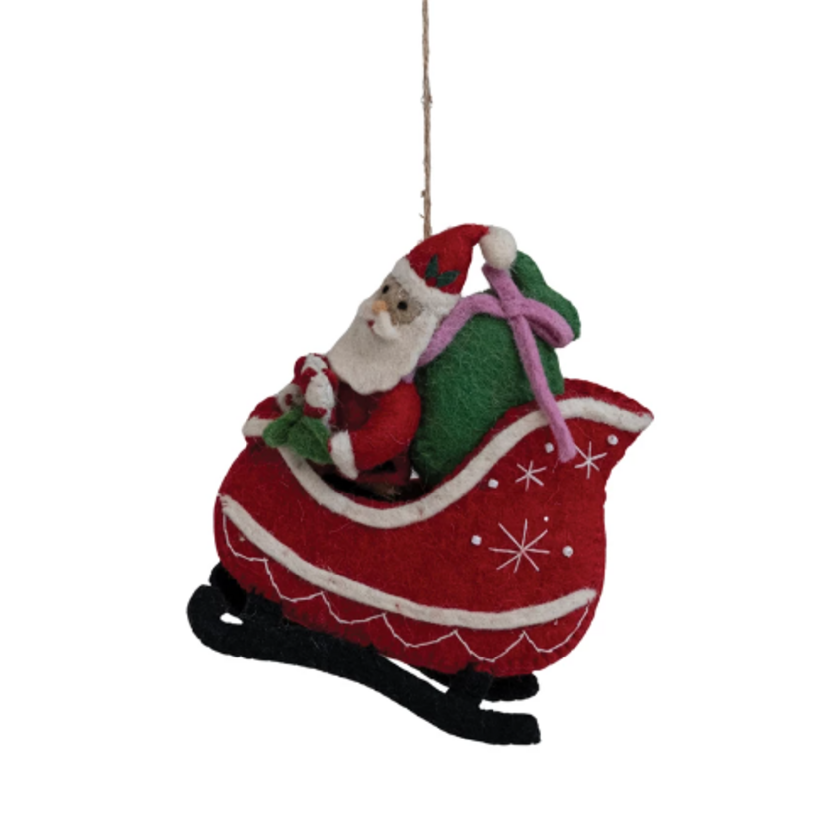 Ornaments - Felt Felt Santa In Sleigh
