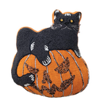 Pillows - Embroidered Black Cat On Jack-O-Lantern Pillow