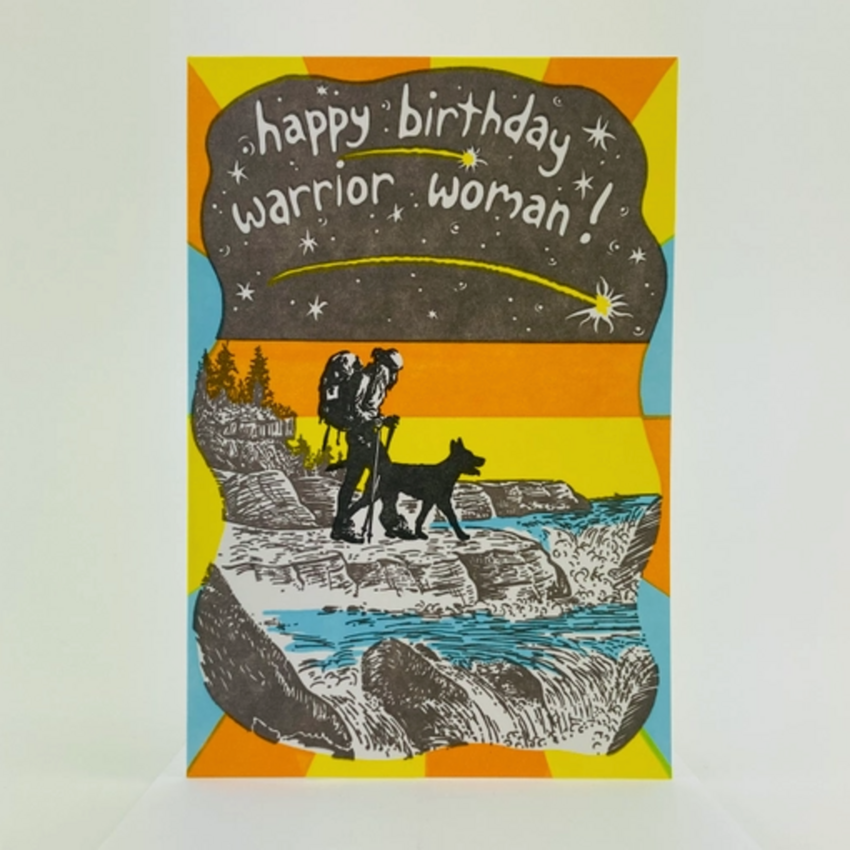 Greeting Cards - Birthday Warrior Woman & Dog Backpacking Birthday