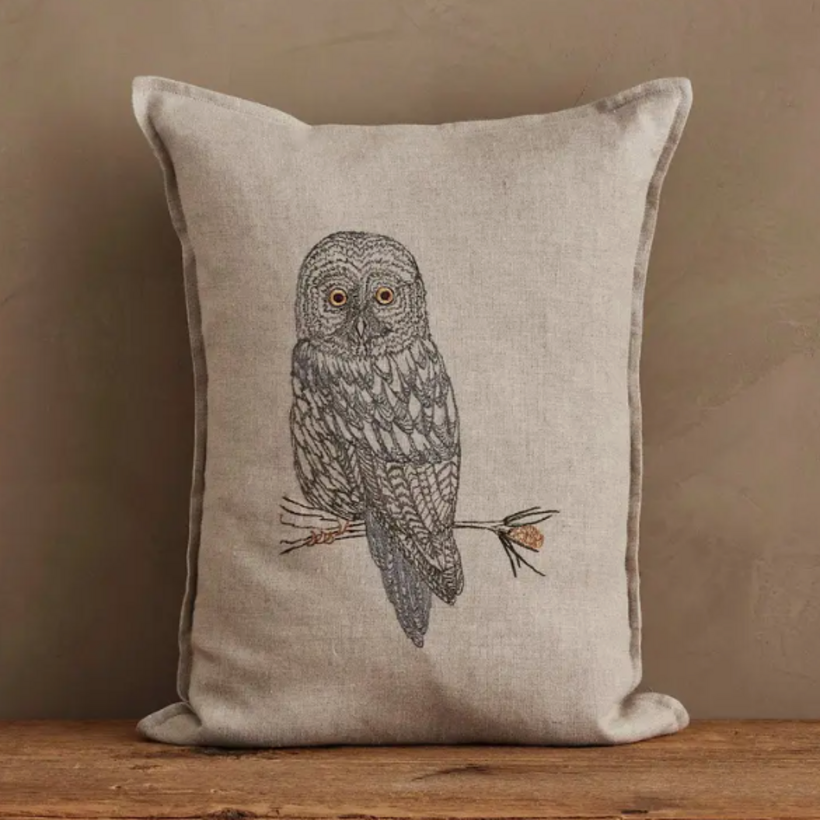 Pillows - Embroidered Great Grey Owl Pillow