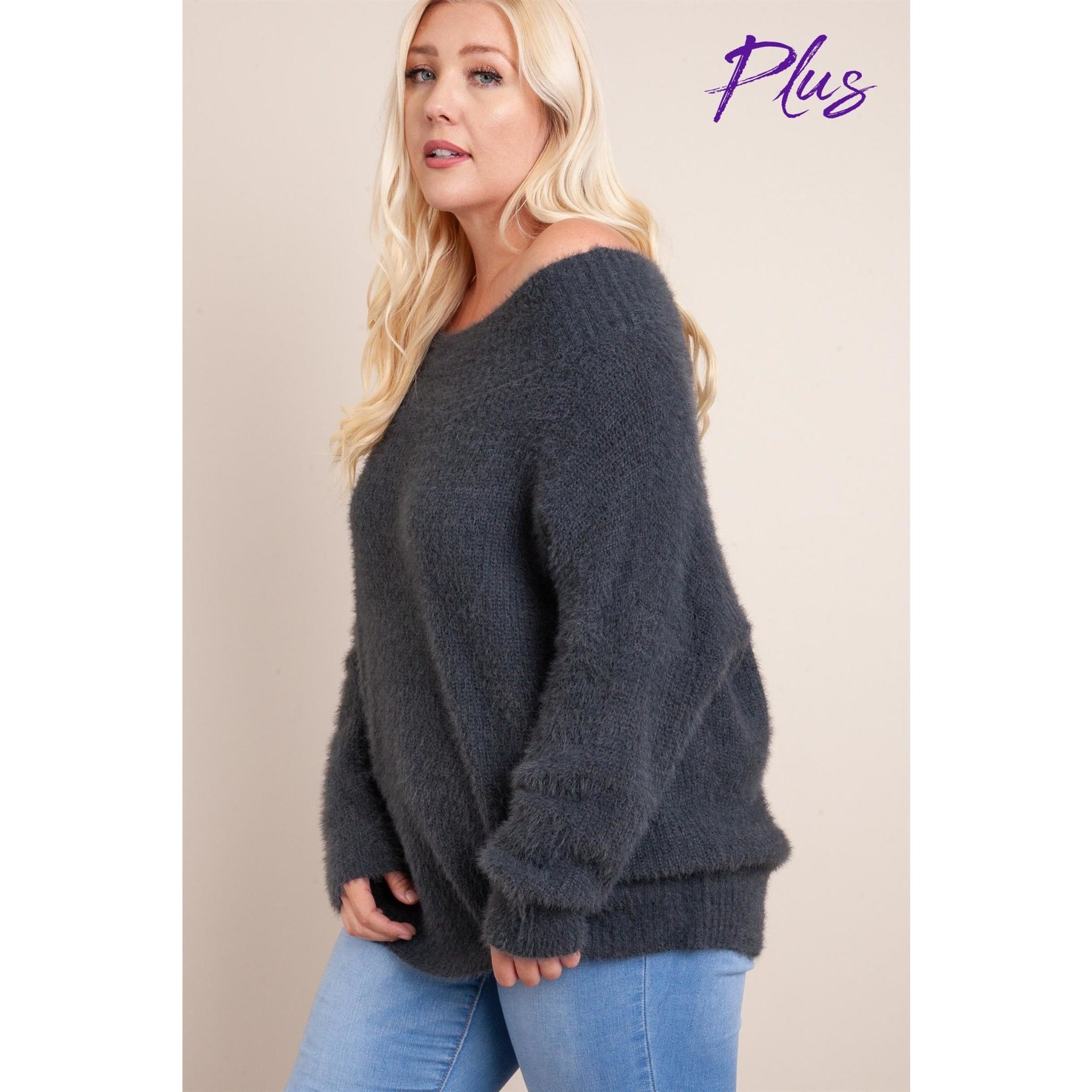 LLove USA Off Shoulder Fuzzy Sweater