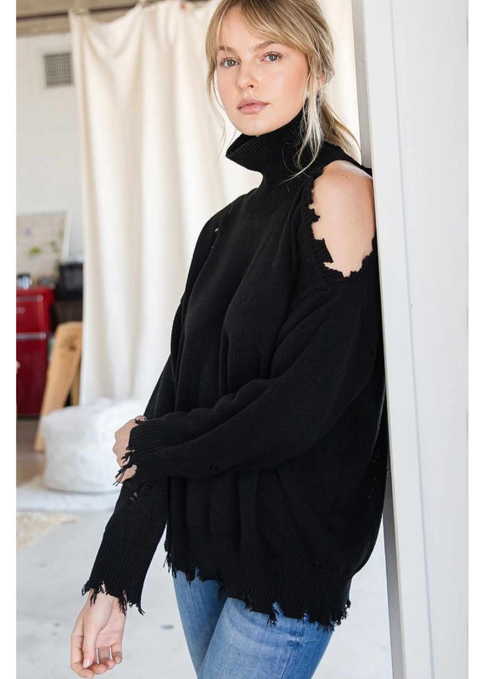 GeeGee Plus Distressed Turtle Neck Sweater