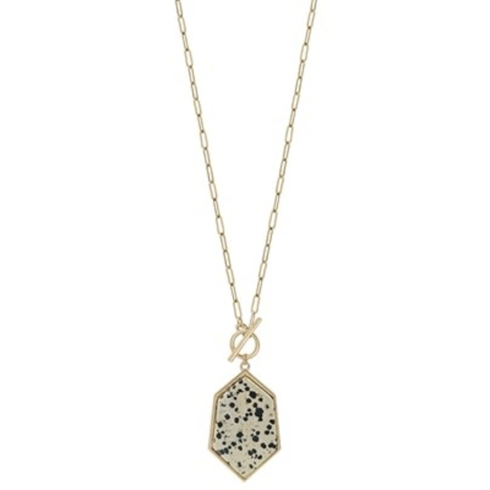 Whats Hot Dalmatian Natural Stone Geometric Drop 34" Necklace