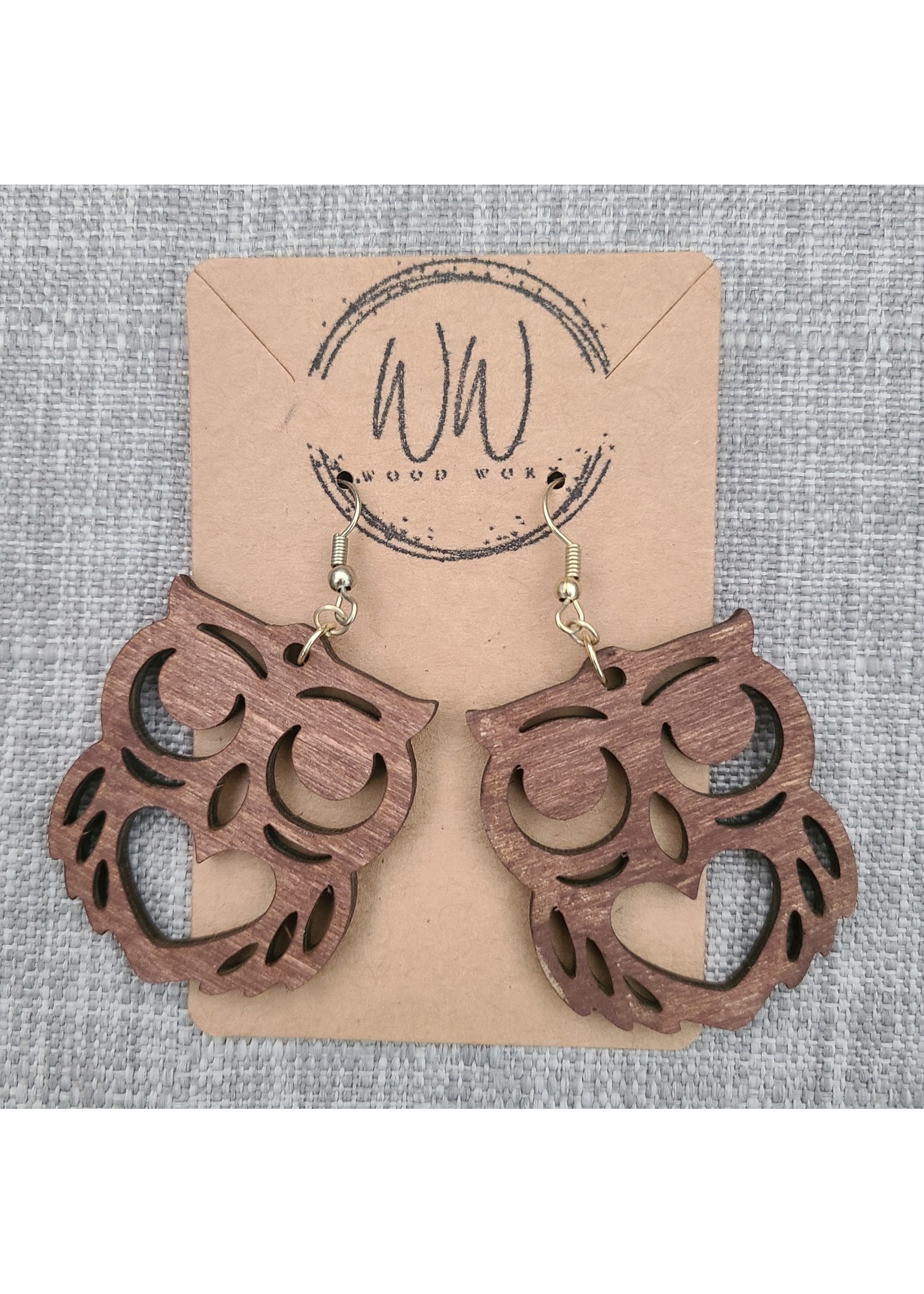 Wood WoRx Heart Bellied Owl Earrings