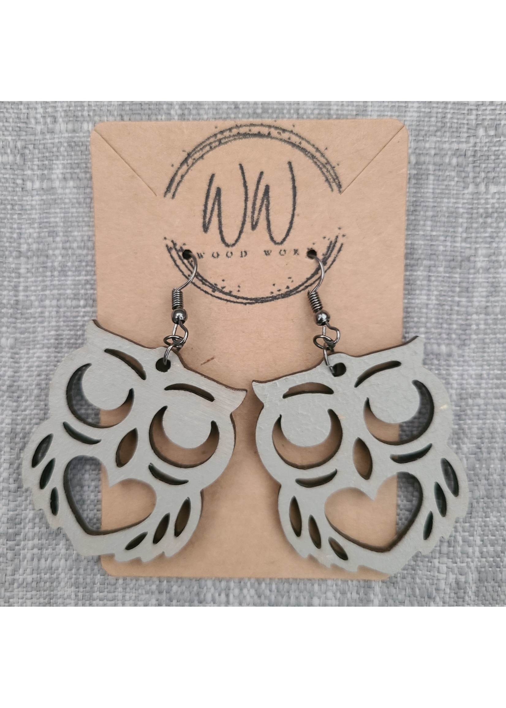 Wood WoRx Heart Bellied Owl Earrings