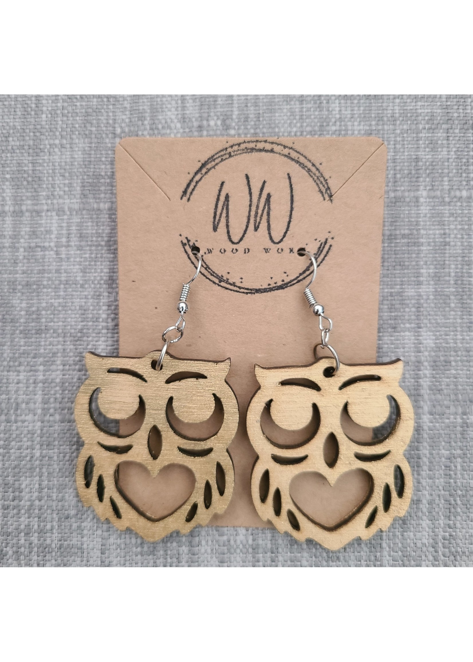 Wood WoRx Heart Bellied Owl Earrings
