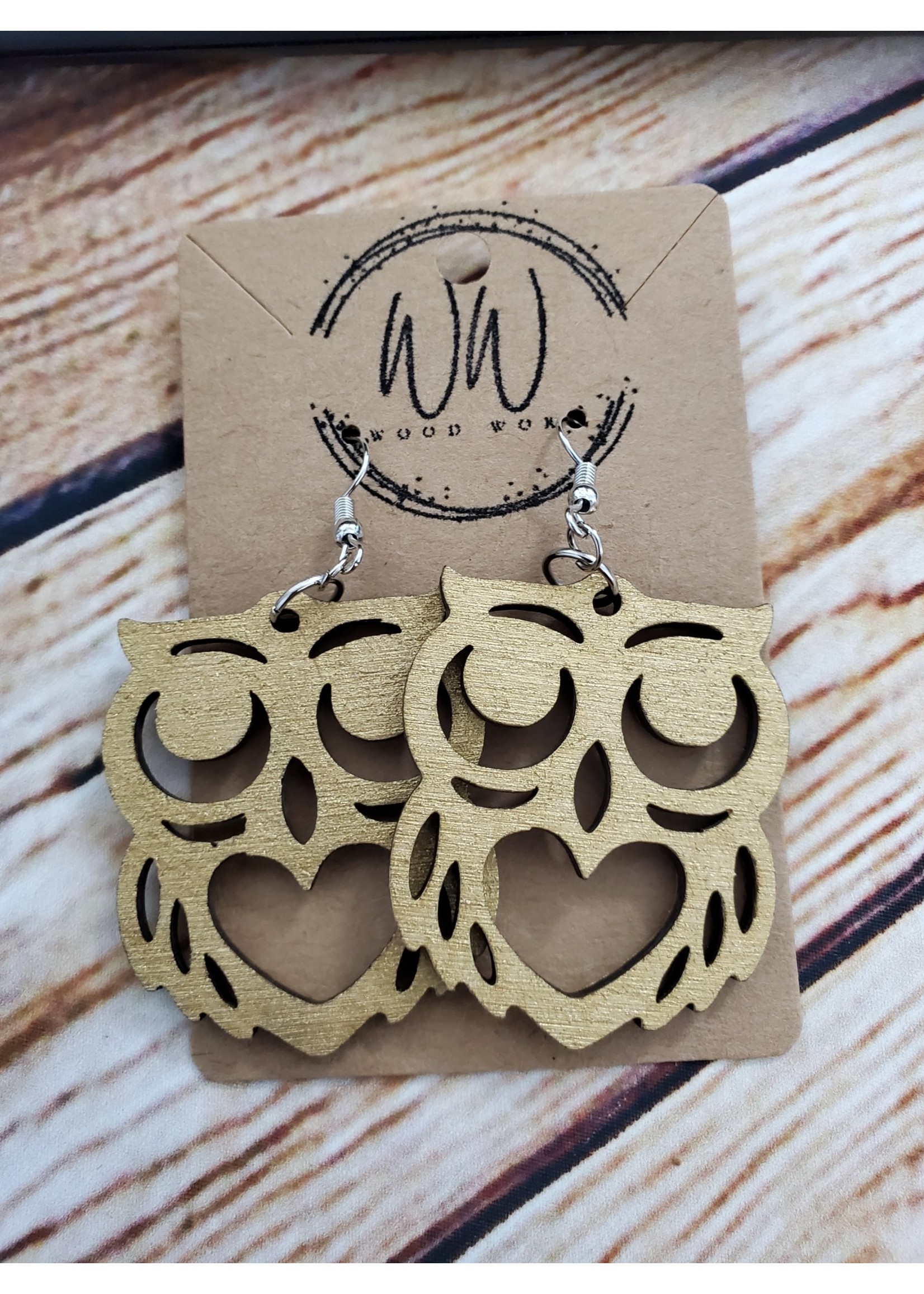 Wood WoRx Heart Bellied Owl Earrings