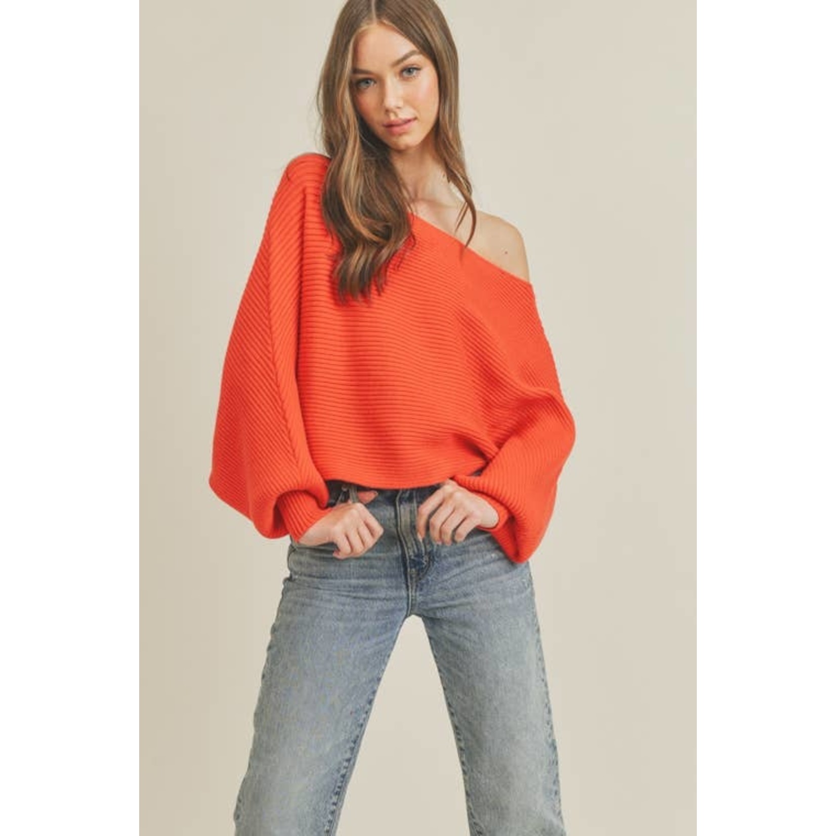 Lush Ribbed One Shoulder Sweater