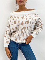 Anna Kaci Off Shoulder Leopard Sweater
