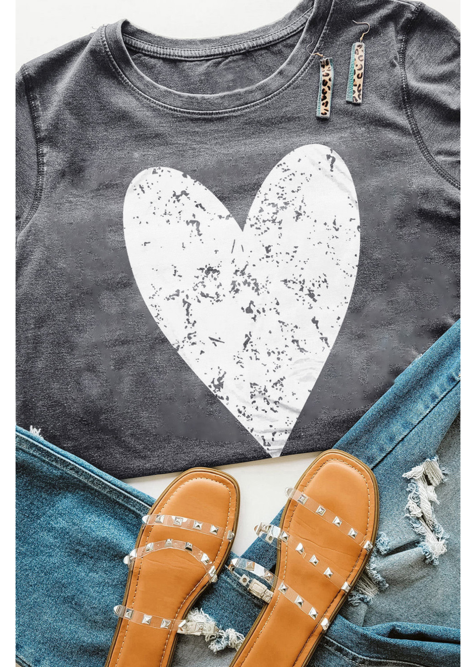 dear-lover Large Heart Shape Print Graphic T Shirt