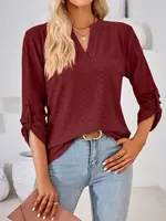 Unishe Red Wine Button Sleeve Top