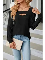 Plain Jacquard Cold Shoulder Long Sleeves Top s