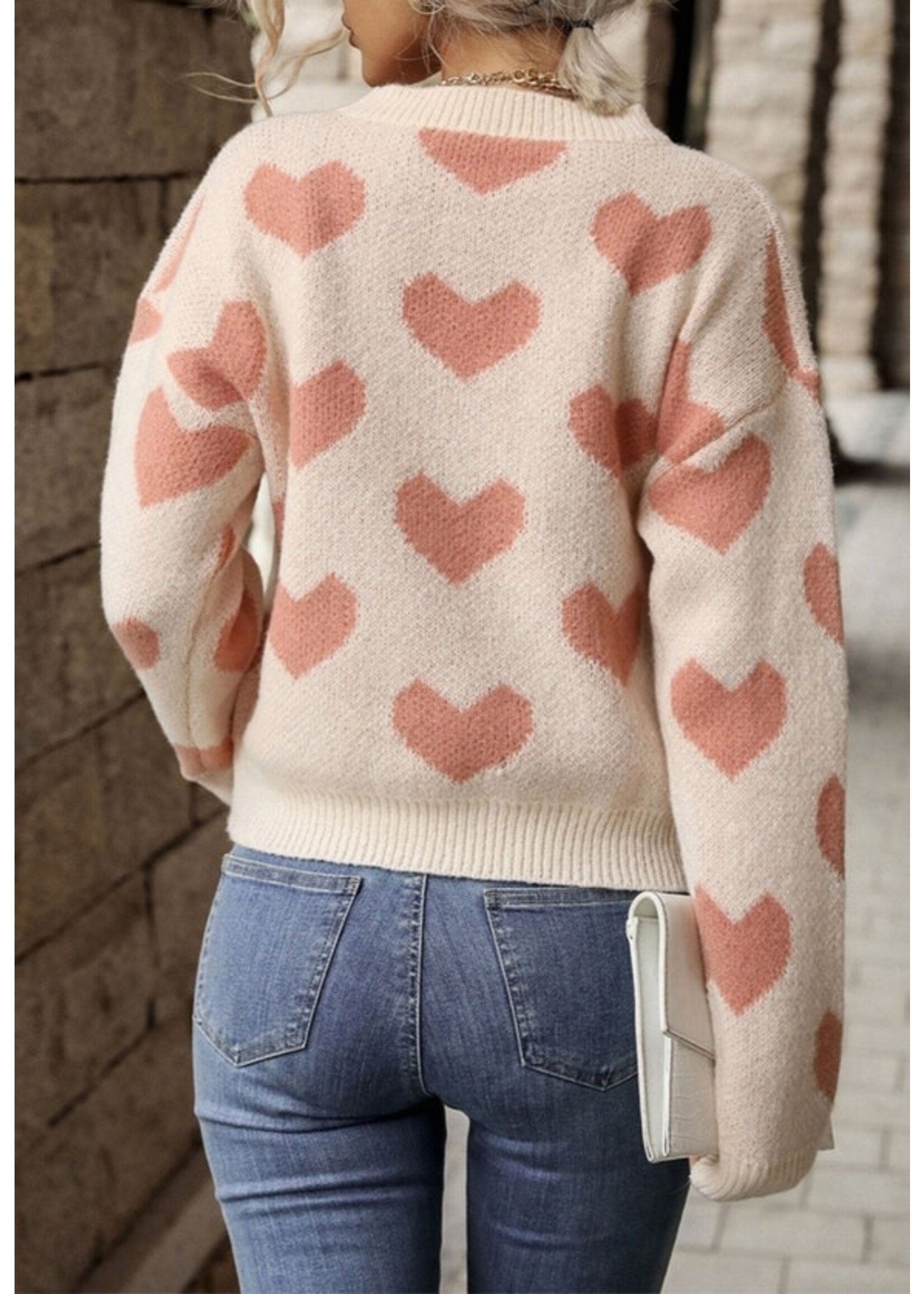 Anna Kaci Heart Print Drop Shoulder Sweater