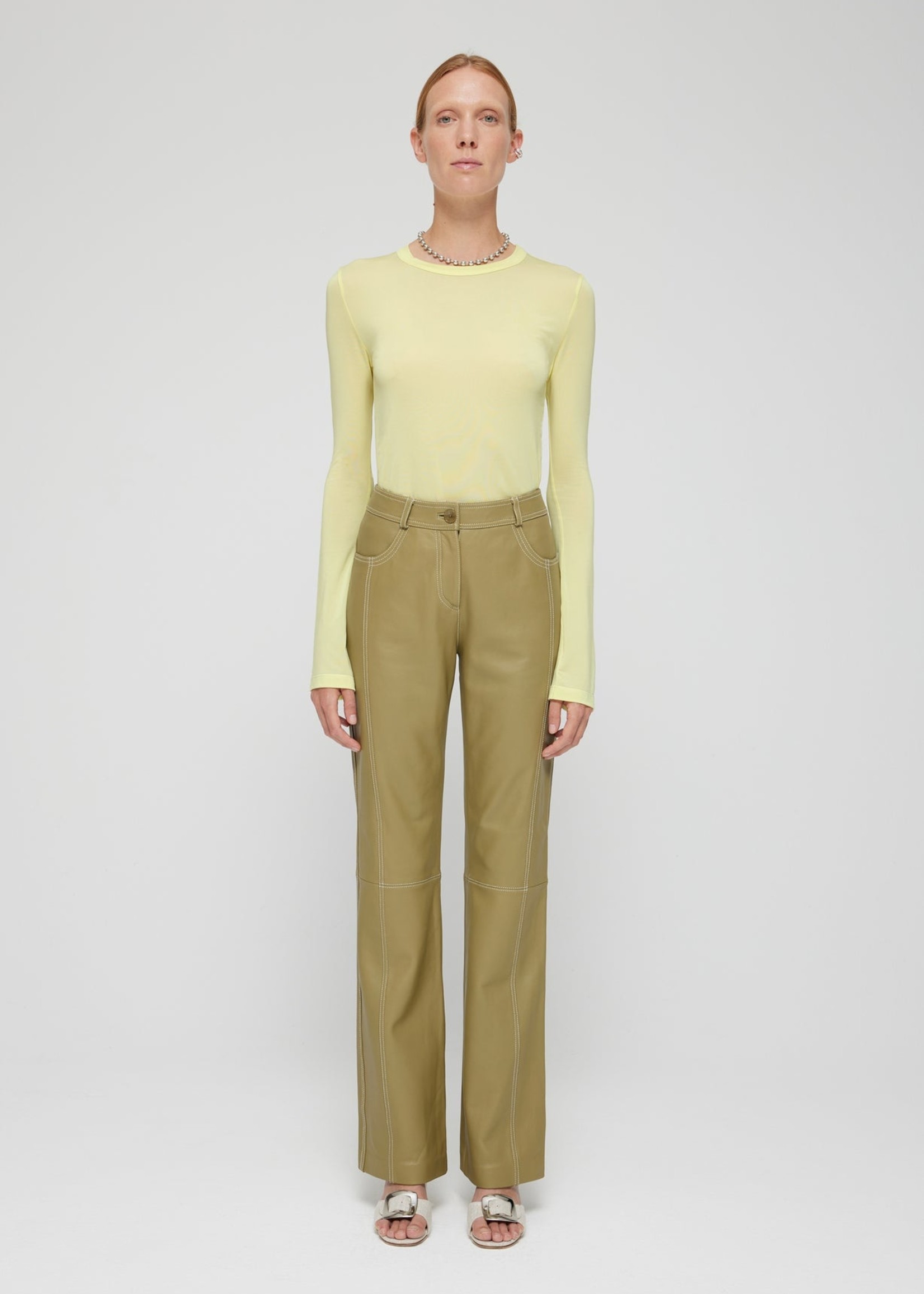 ROHE LEATHER CONTRAST STITCHED TROUSERS