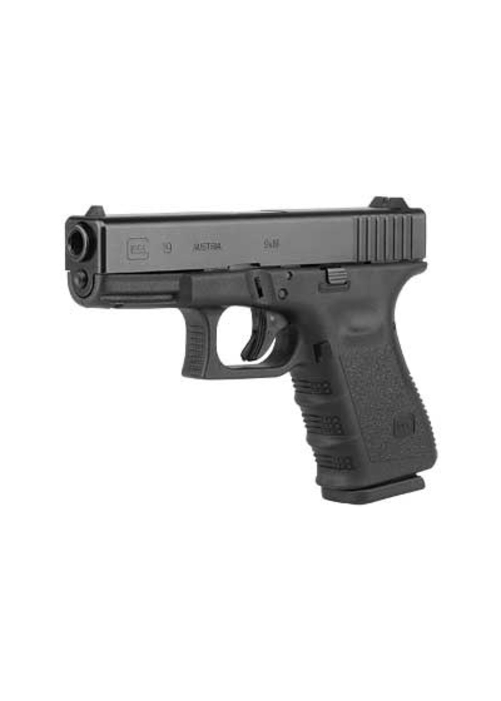 Glock Glock, 19 Gen3, Striker Fired, Semi-automatic, Polymer Frame Pistol, Compact, 9MM, 4.02" Barrel, Matte Finish, Black, Fixed Sights, 15 Rounds, 2 Magazines