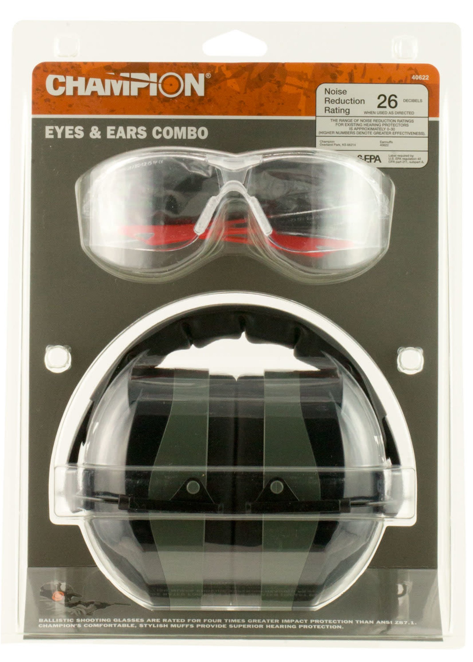 Champion Shooting Gear Champion Shooting Gear Eyes And Ears Combo, 26 dB,Over the Head, Black