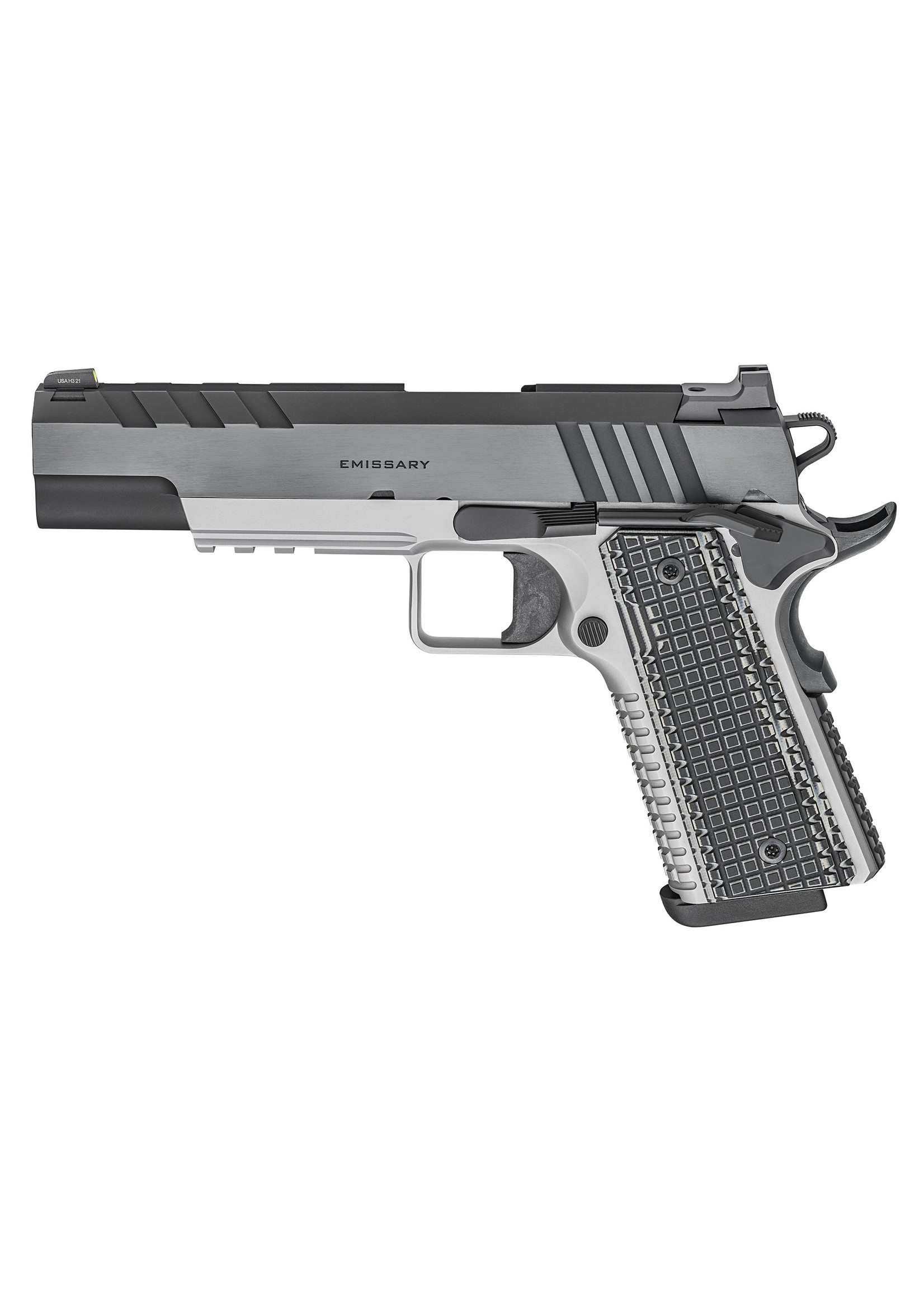 Springfield Armory Springfield Armory PX9217L 1911 Emissary 9mm Luger 9+1 4.25" Bull Barrel, Stainless Steel Frame w/ Beavertail, Serrated Blued Carbon Steel Slide, Black VZ Thin-Line G10 Grip