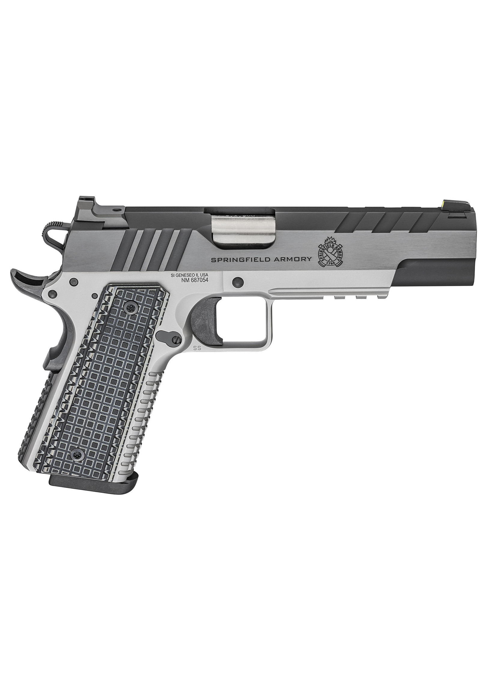 Springfield Armory Springfield Armory PX9217L 1911 Emissary 9mm Luger 9+1 4.25" Bull Barrel, Stainless Steel Frame w/ Beavertail, Serrated Blued Carbon Steel Slide, Black VZ Thin-Line G10 Grip