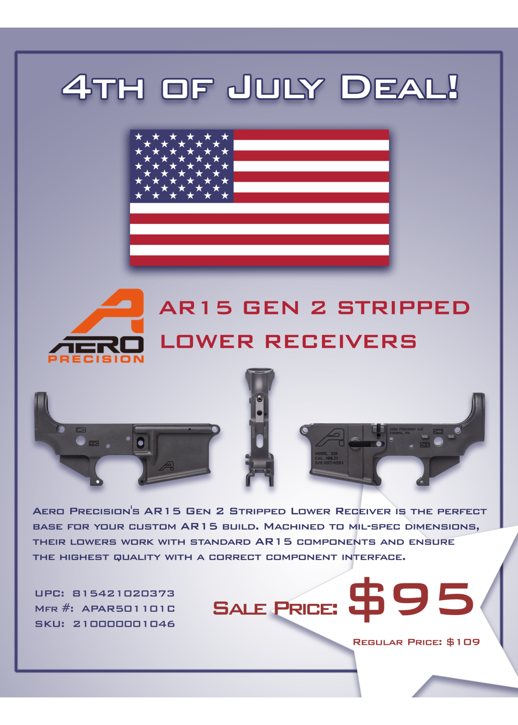 Aero Precision Aero Precision AR15 Stripped Lower Receiver, Gen 2 - Anodized Black