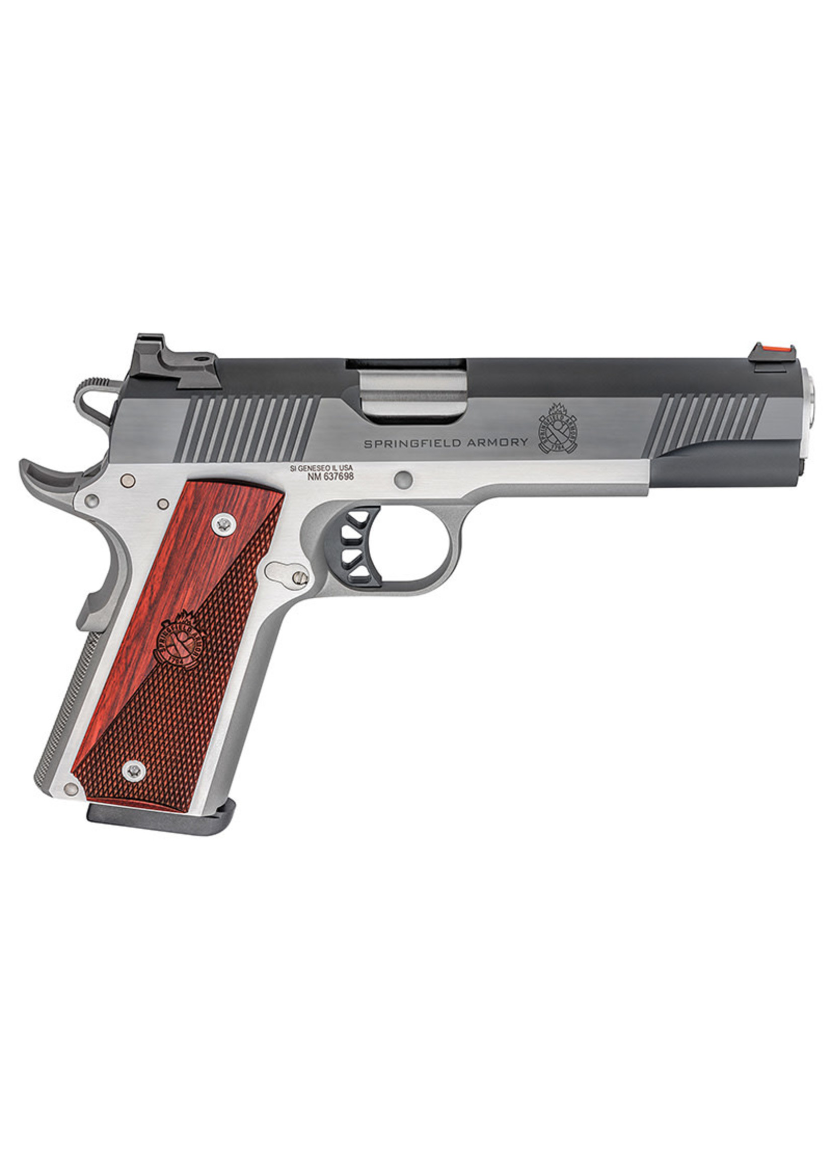 Springfield Armory Springfield Armory PX9120L 1911 Ronin 45 ACP 8+1 5" Barrel, Stainless Steel Frame w/Beavertail, Serrated Blued Carbon Steel Slide, Hybrid Smooth/Checkered Crossed Cannon Wood Laminate Grip