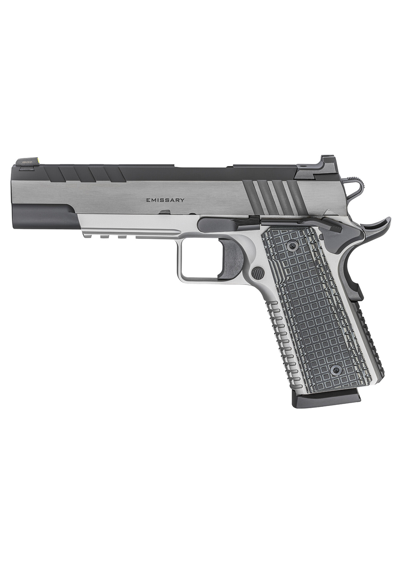 Springfield Armory Springfield Armory PX9220L 1911 Emissary 45 ACP Caliber with 5" Barrel, 8+1 Capacity, Stainless Steel Finish Picatinny Rail/Beavertail Frame, Tri-Top Cut Blued Carbon Steel Slide & Black VZ Thin-Line G10 Grip