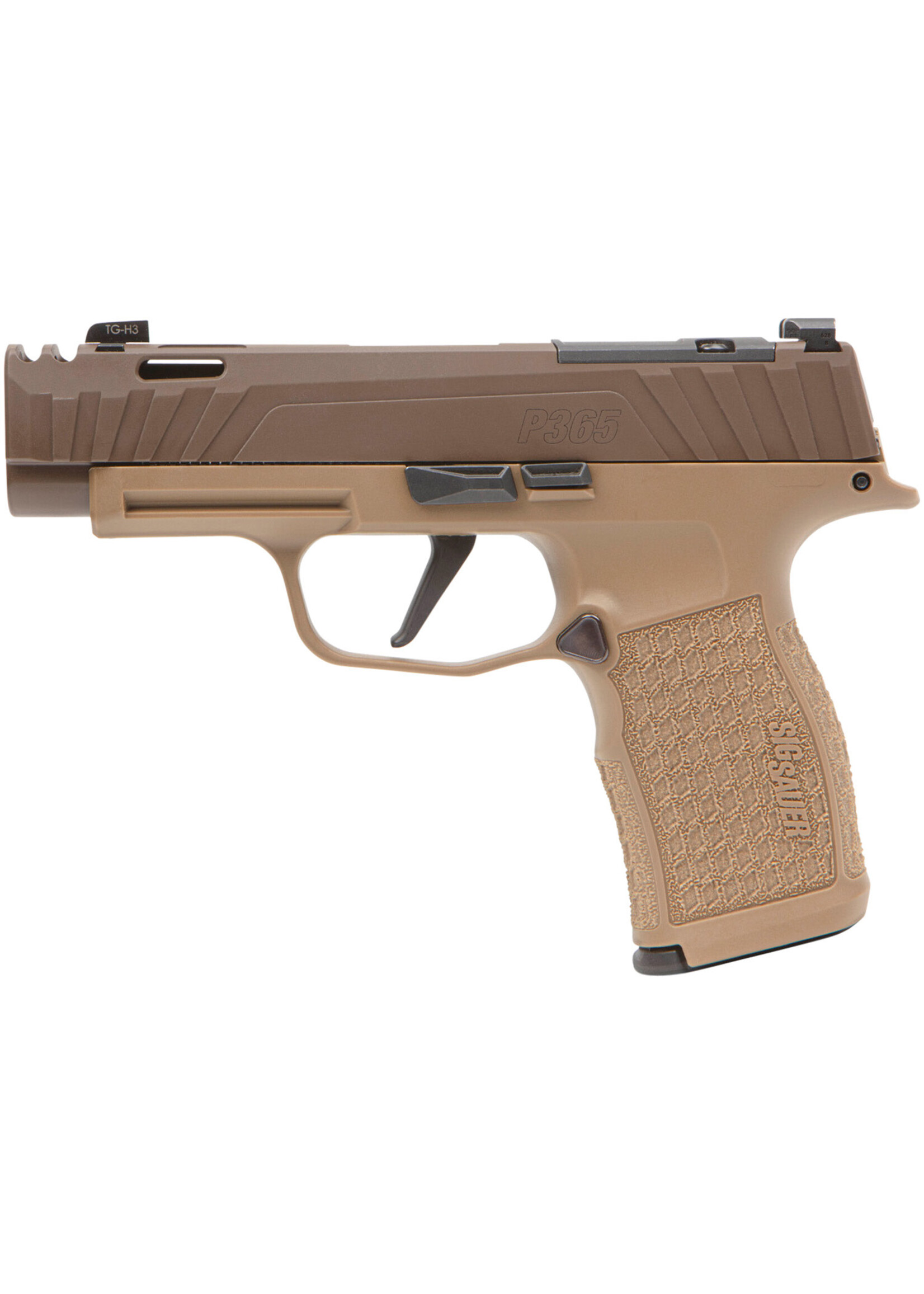 Sig Sauer Sig Sauer P365V005 P365XL Spectre Comp Full Size 9mm Luger 12+1/17+1 3.10" Black Nitride Carbon Steel Barrel, Coyote Cerakote Integrally Compensated/Optic Ready/Serrated Slide, Coyote Tan Stainless Steel Frame w/Picatinny Rail Coyote