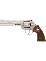 Colt Mfg Colt's Manufacturing, Python, Revolver, Double Action Only, 357 Magnum, 6" Barrel, Steel, Stainless Finish, Walnut Grips, Red Ramp Front/Adjustable Rear Sight, 6 Rounds