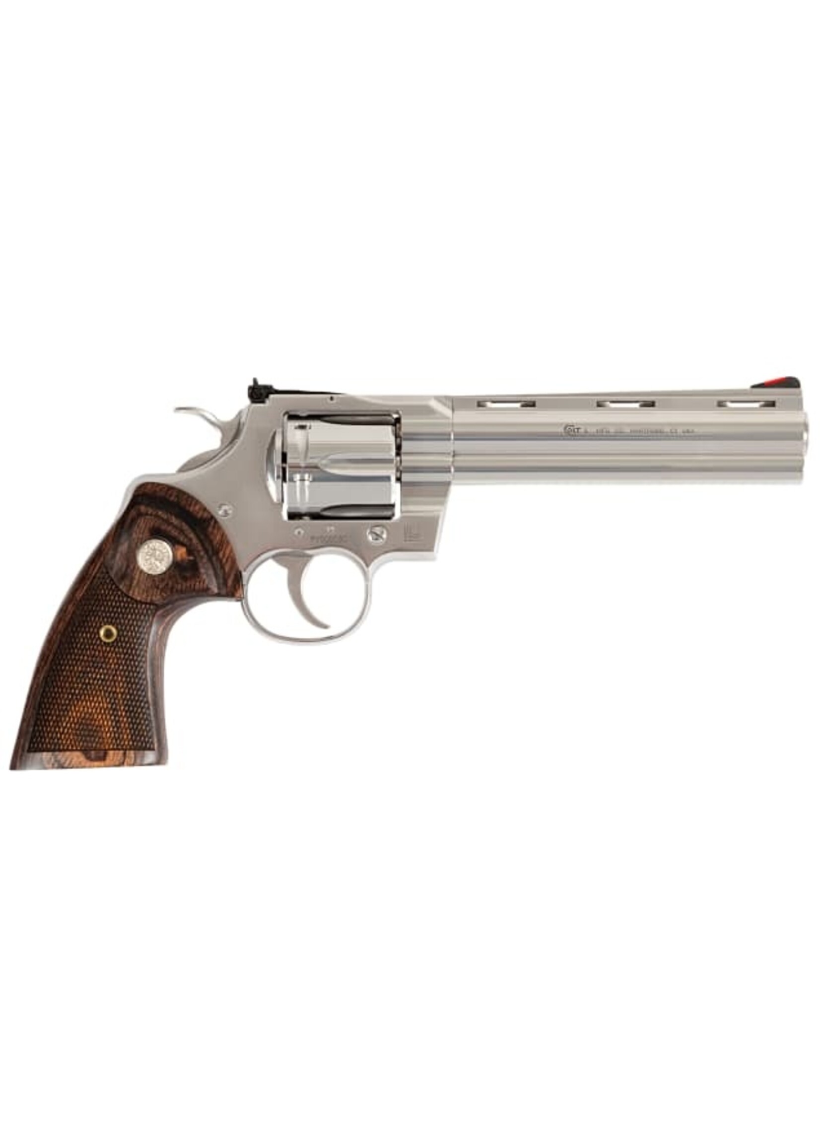 Colt Mfg Colt's Manufacturing, Python, Revolver, Double Action Only, 357 Magnum, 6" Barrel, Steel, Stainless Finish, Walnut Grips, Red Ramp Front/Adjustable Rear Sight, 6 Rounds