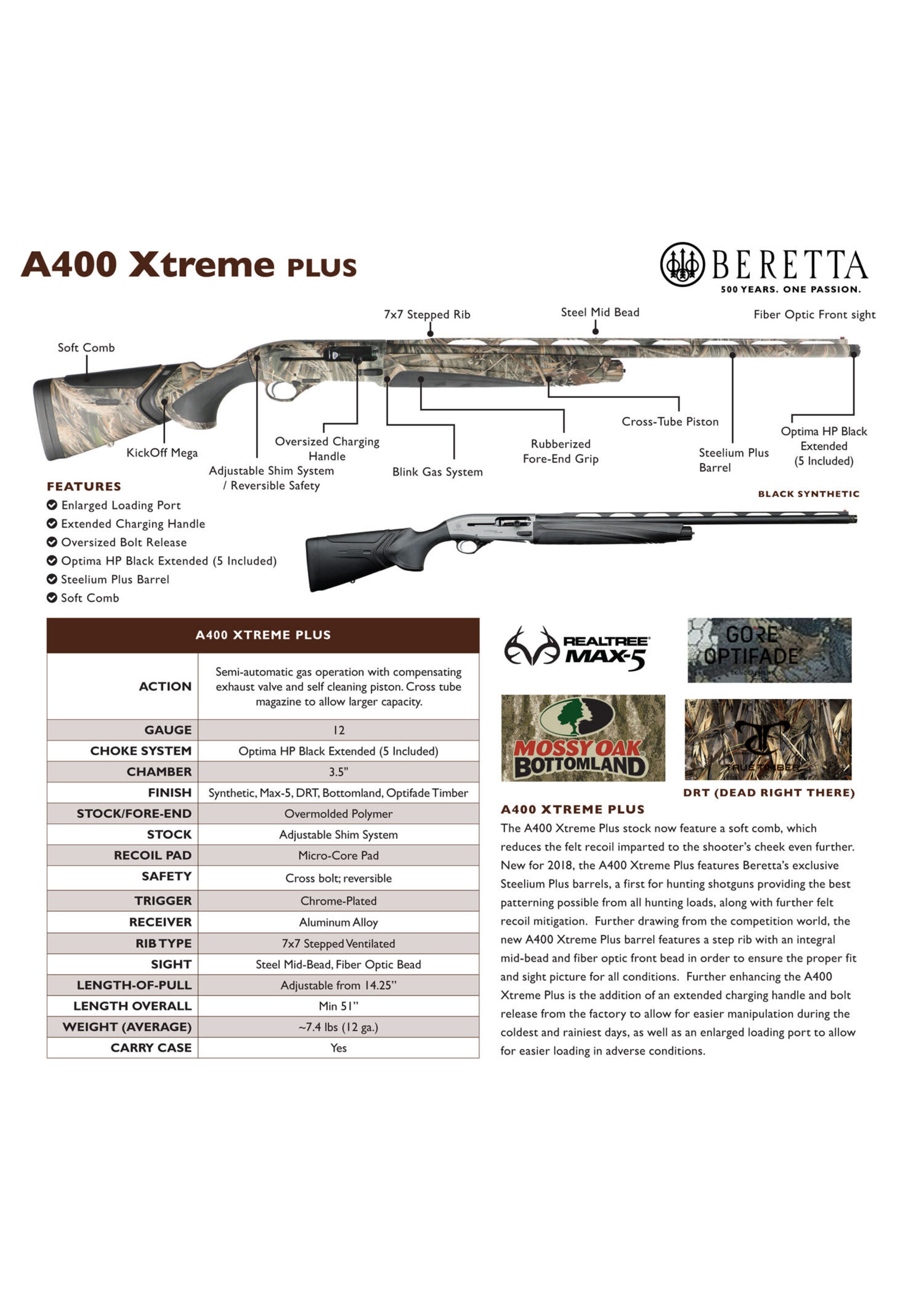 Beretta Beretta USA J42XZ16 A400 Xtreme Plus 12 Gauge 26" Barrel 3.5" 2+1, TrueTimber DRT, Kick-Off Stock