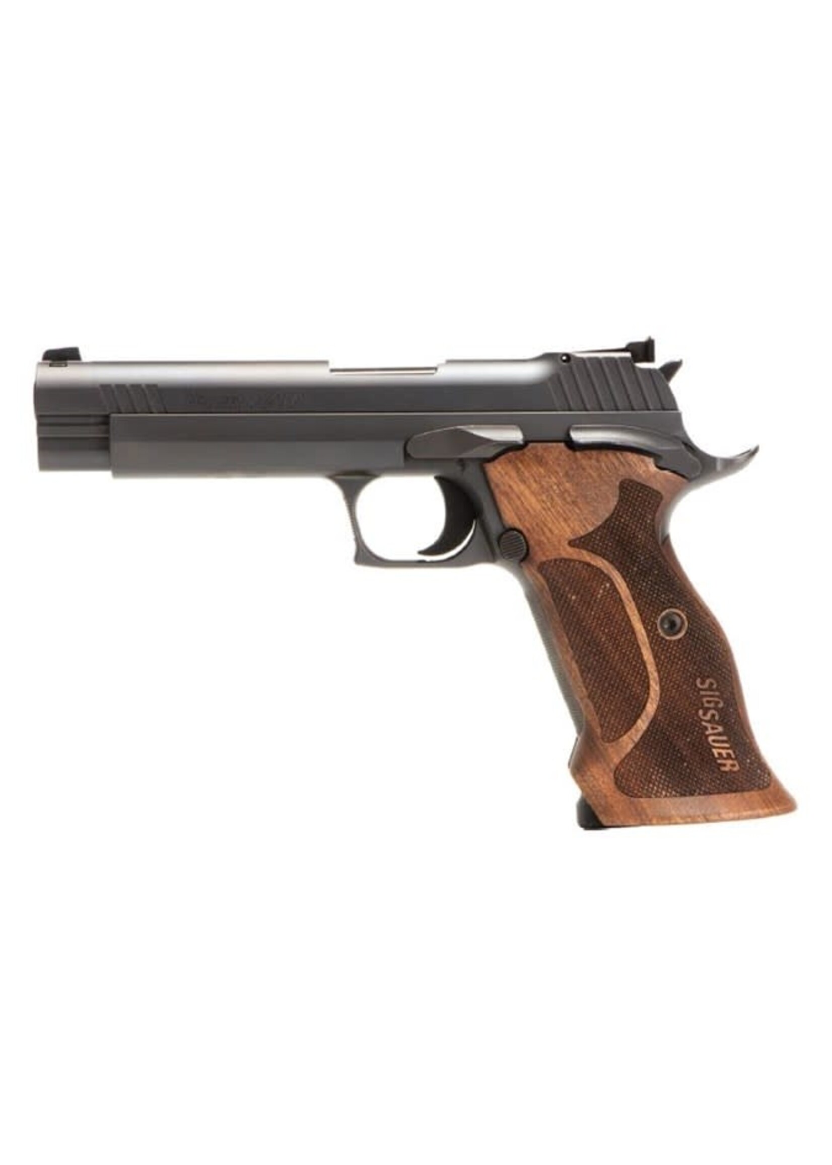 Sig Sauer Sig Sauer, P210, Target, Single Action Only, Semi-automatic, Metal Frame Pistol, Full Size, 9MM, 5" Barrel, Steel, Nitron Finish, Black, Walnut Grips, Manual Thumb Safety, 8 Rounds, Target Grade Trigger, 2 Magazines