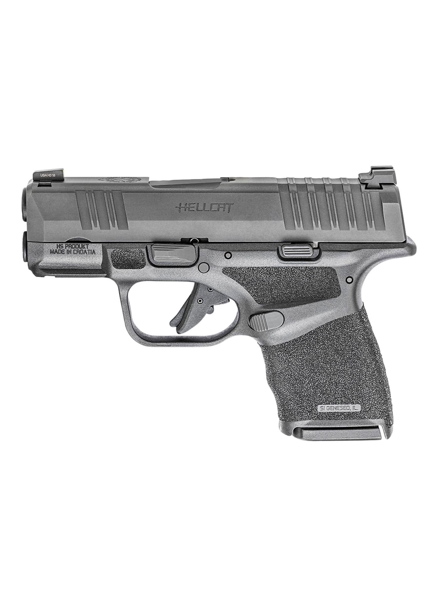 Springfield Armory Springfield Armory HC9319B Hellcat Micro-Compact 9mm Luger 11+1/13+1, 3" Black Melonite Hammer Forged Barrel, Black Melonite Serrated Slide, Black Polymer Frame w/Picatinny Rail, Adaptive Textured Polymer Grip, Right Hand