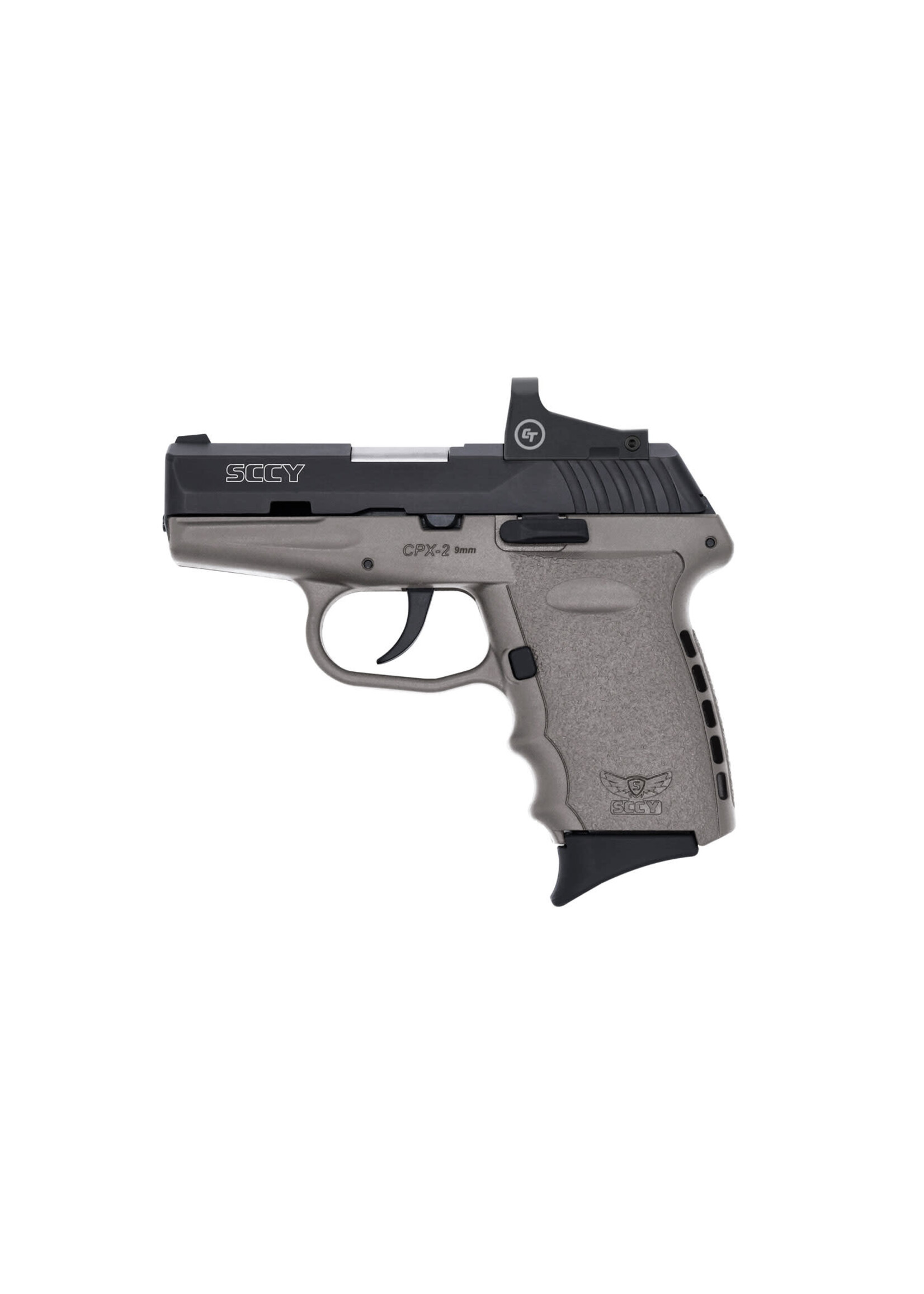 Sccy Industries SCCY Industries CPX-2 RD 9mm Luger Caliber with 3.10" Barrel, 10+1 Capacity, Gray Finish Frame, Serrated/Optic Cut Black Nitride Slide, Finger Grooved Polymer Grip & No Manual Thumb Safety Includes Crimson Trace CTS-1500