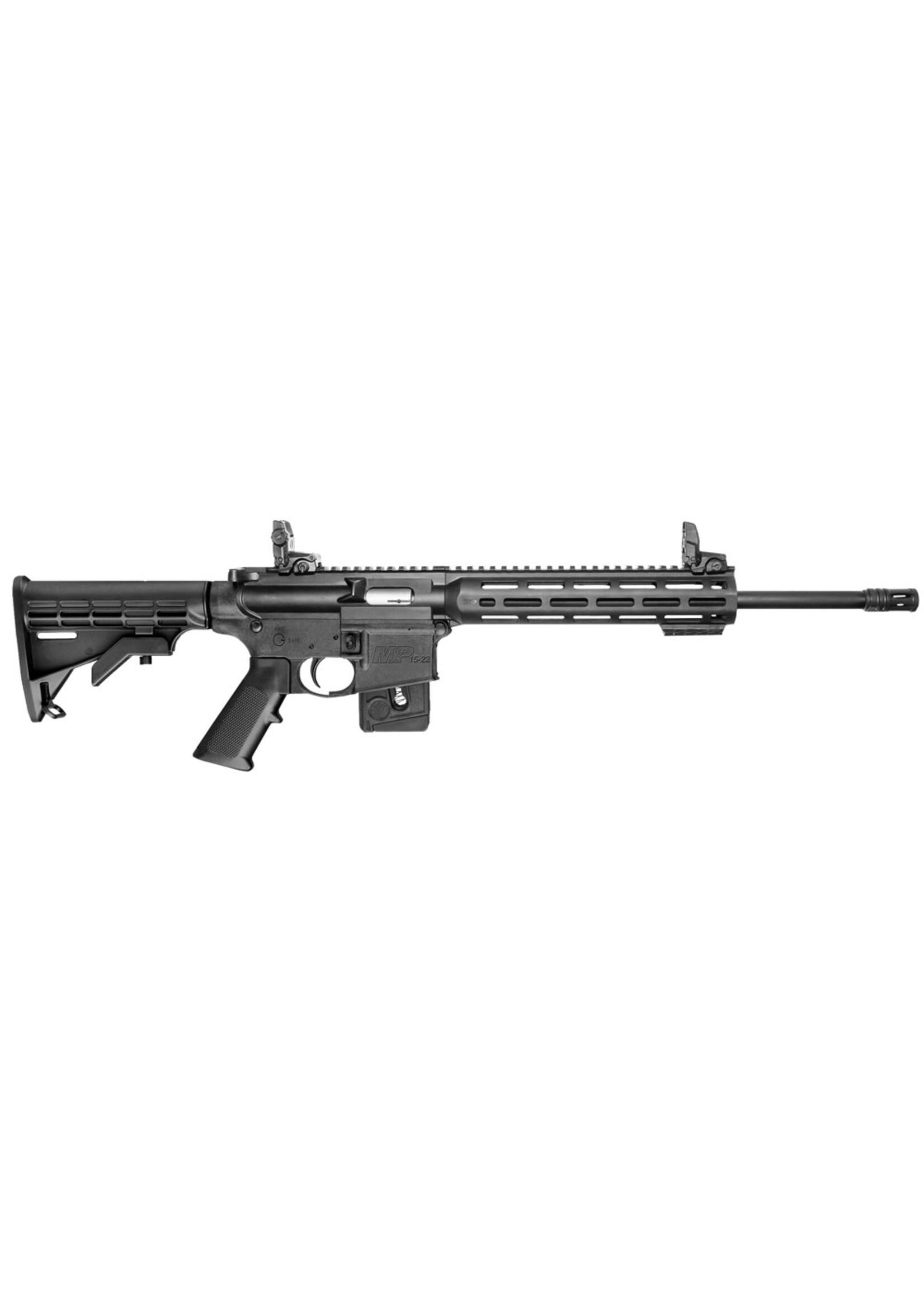 Smith and Wesson (S&W) Smith & Wesson 10208 M&P15 Sport 22 LR 25+1 16.50" Carbon Steel Barrel, 6 Position CAR Stock, 2" M-Lok Rail Panel Included, 10" M&P Slim Handguard With M-Lok, Magpul MBUS Folding Sights, 2 Position Safety, Optics R