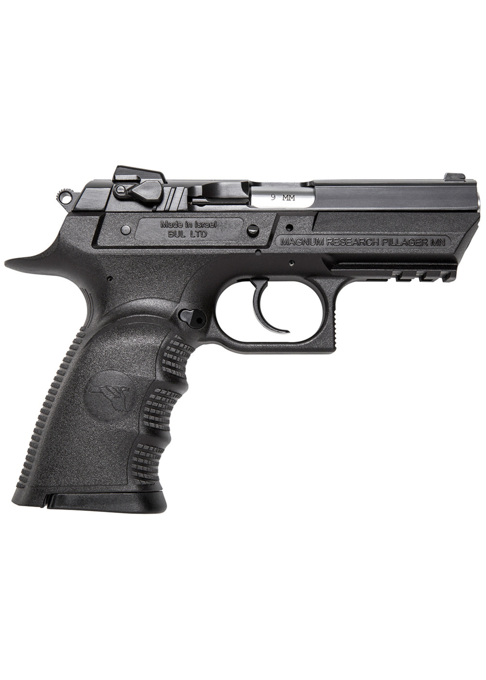 Magnum Research Magnum Research BE99153RSL Baby Eagle III Semi-Compact 9mm Luger Caliber with 3.85" Barrel, 15+1 Capacity, Black Finish Picatinny Rail/Beavertail Frame, Matte Black Oxide Carbon Steel Slide & Finger Grooved Polymer Grip