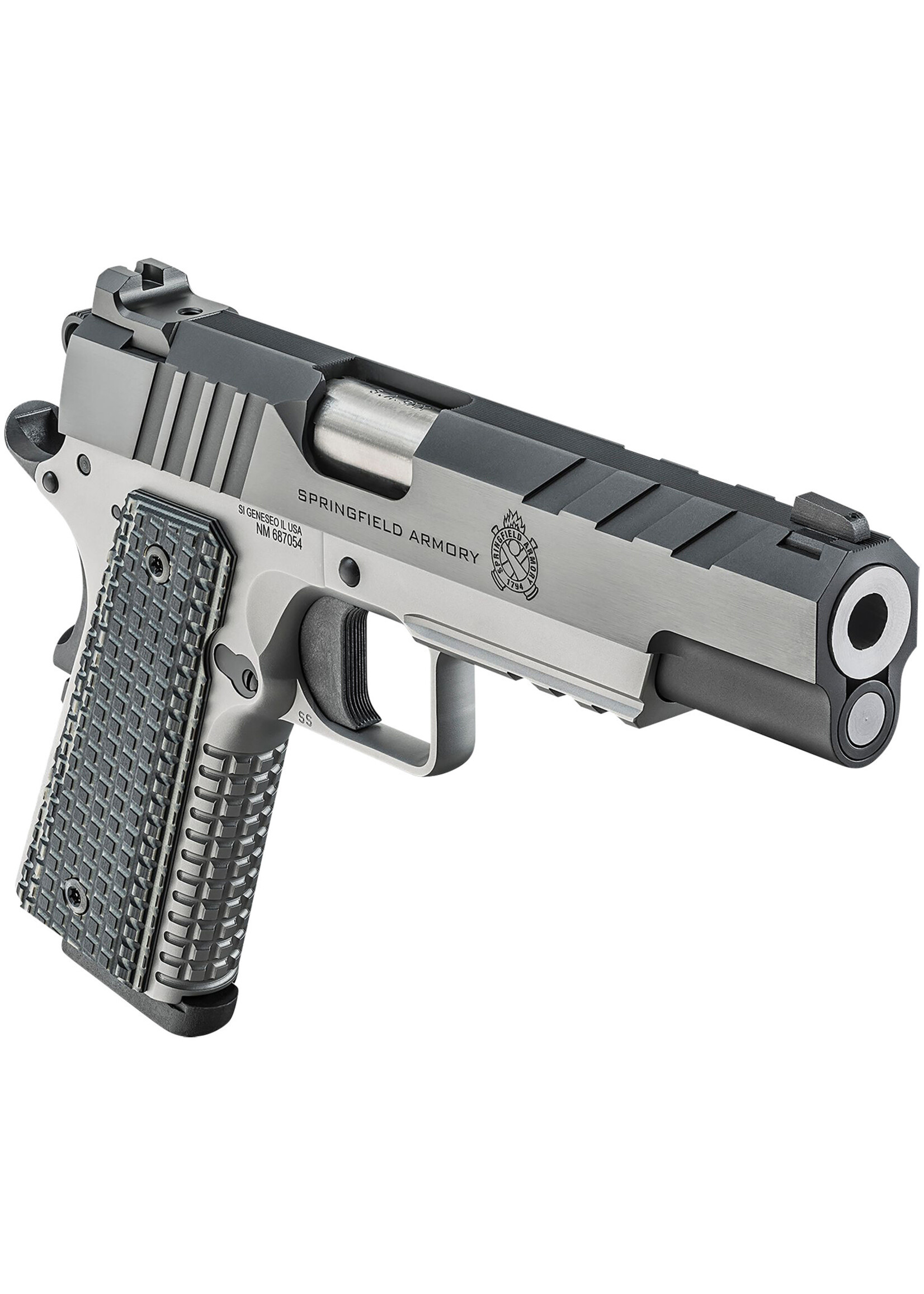 Springfield Armory Springfield Armory PX9219L 1911 Emissary 9mm Luger 9+1, 5" Stainless Match Grade Bull Steel Barrel, Blued/Stainless Serrated/Tri-Top Cut Steel Slide, Stainless Steel Frame w/Beavertail & Picatinny Rail, Black VZ Thin-Line G10 Grip, Right Hand