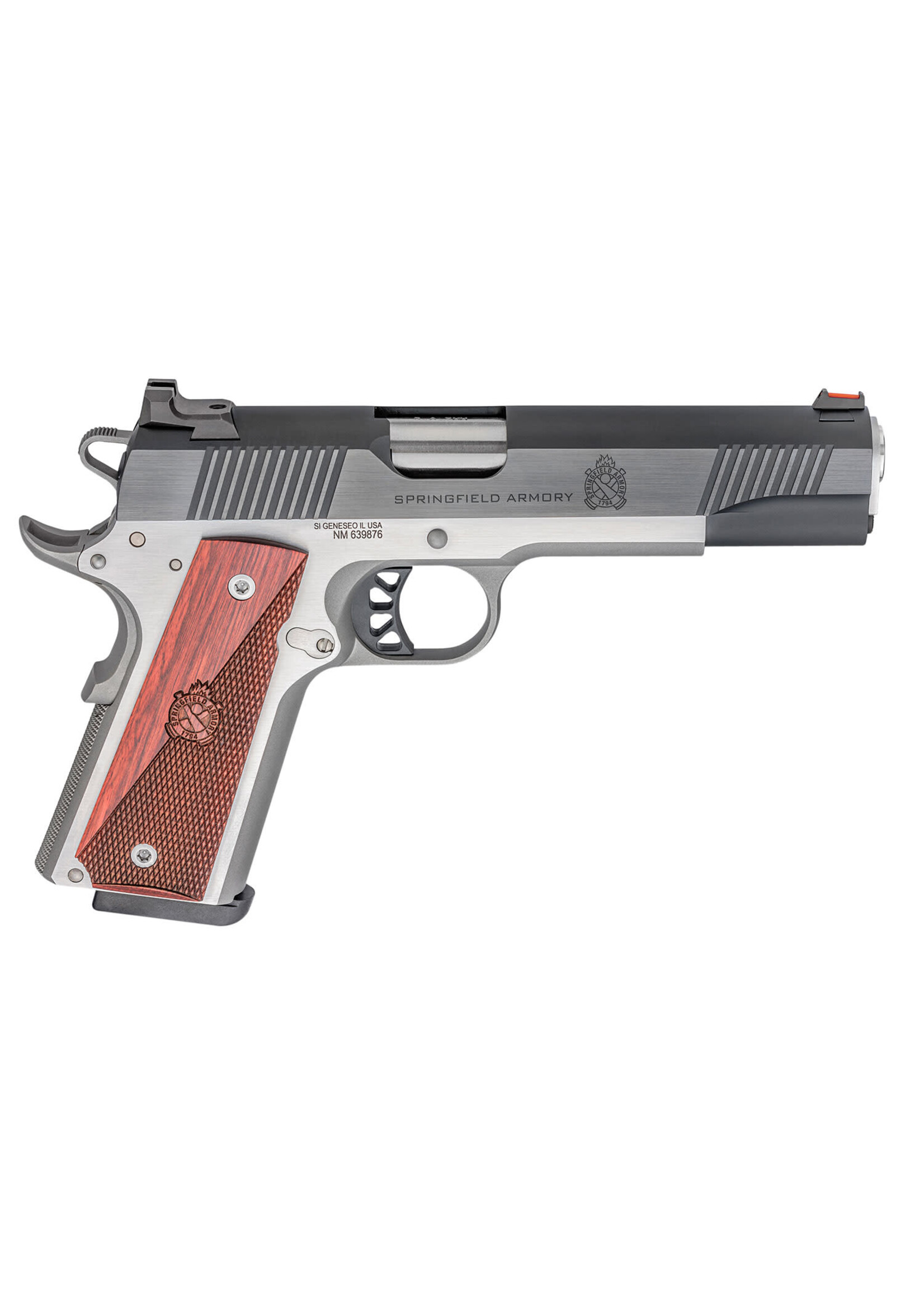 Springfield Armory Springfield Armory PX9119L 1911 Ronin 9mm Luger 9+1, 5" Stainless Match Grade Steel Barrel, Blued Serrated Carbon Steel Slide, Stainless Steel Frame w/Beavertail, Crossed Cannon Wood Grip, Right Hand
