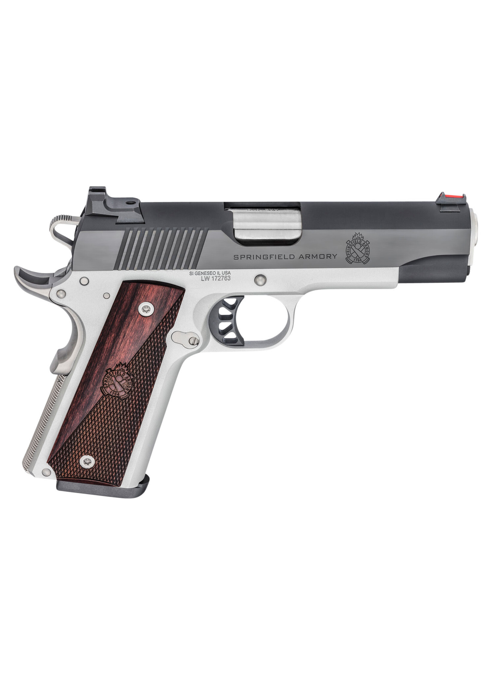 Springfield Armory Springfield Armory PX9117L 1911 Ronin 9mm Luger 9+1 4.25" Stainless Match Grade Steel Barrel, Blued Serrated Carbon Steel Slide, Satin Cerakote Aluminum Frame w/Beavertail, Crossed Cannon Wood Grip, Right Hand