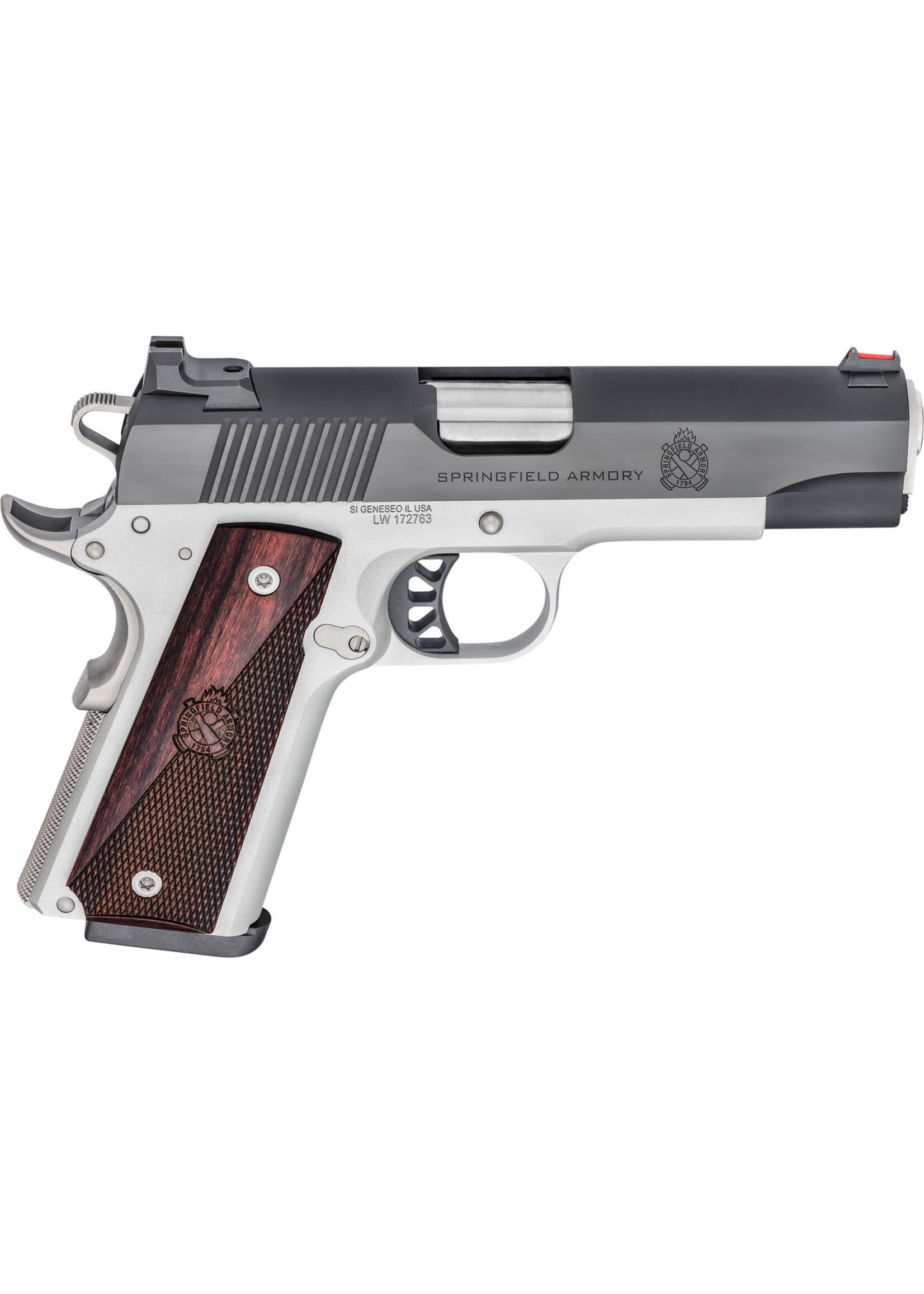 Springfield Armory Springfield Armory PX9118L 1911 Ronin 45 ACP 8+1, 4.25" Stainless Match Grade Steel Barrel, Salt Blued Serrated Carbon Steel Slide, Satin Cerakote Aluminum Frame w/Beavertail, Crossed Cannon Wood Grip, Right Hand